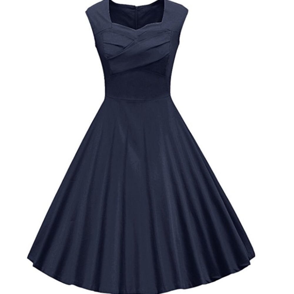 Navy blue cotton vintage style dress - Picture 1 of 6